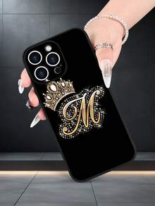 Lujo Ligero, Estilo y Belleza 3-5M 3-5CrownM Funda Corona M M  Funda de Teléfono de Textura Mate Negra, Compatible con 17PROMAX, 17PRO, 17Air, 17, 16PROMAX, 16PRO, 15PROMAX, 15PRO y Todos - Negro - Ver 2