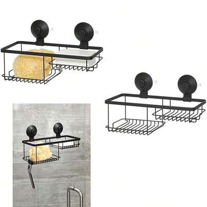 iDesign Everett Metal Push Lock Suction Corner Shower , Extra Space for Shampoo, , and Soap with Hooks for Razors, Towels, Loofahs, and More, 5.58" x 10.58" x 6.67", Basket(Cesta combinada)