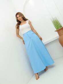 IN FASHION FEMININE High-Waisted Long Tailored Skirt - Celeste - Ver 4