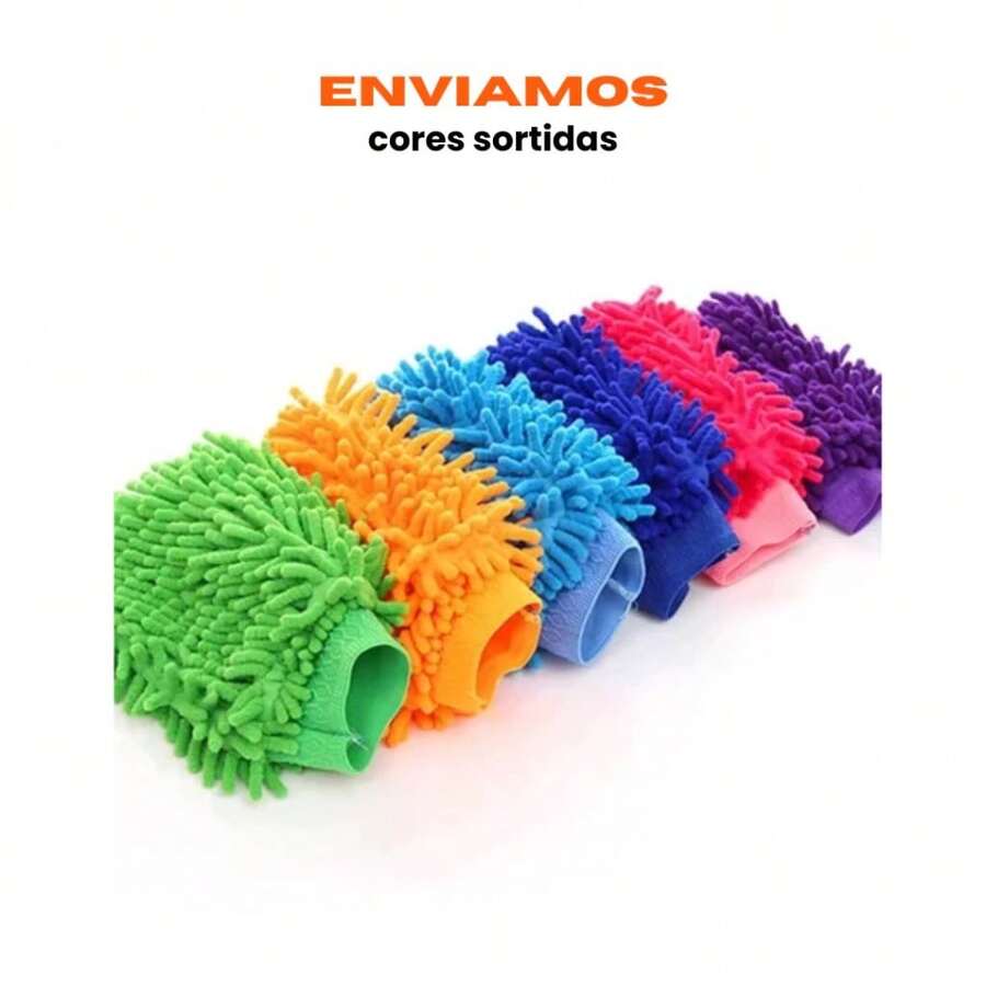Luva Multiuso Microfibra Chenille Premium 100% Limpeza Carro Moto e Geral Lavagem Automotiva - Tamanho Único - Visão 1