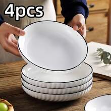 Christmas 4pcs Ceramic Round Bowls, Ceramic Household Plates, Round Deep Tableware, Suitable For Pasta, Salad, Dessert, Sushi - Multipurpose Kitchen Dinnerware Set, Applicable For Dining, Family Gathering, Hot Pot, Barbecue, All-Season Dining Accessories Home Decor New Year Gift - Multicolor - View 1
