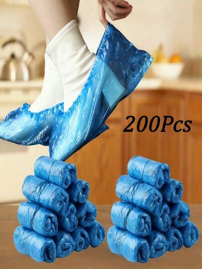 100/200pcs Disposable Shoe Covers/Durable Plastic Shoe Covers, Transparent Design, Suitable For Home, Travel And Workplace, Anti-Scratch, Anti-Stain, Firmly Fit Floor And Furniture, Home Protection
