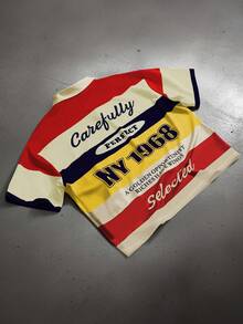 青少年/男士休闲复古美式学院风字母印花撞色短袖Polo衫，适合春夏休闲及户外活动