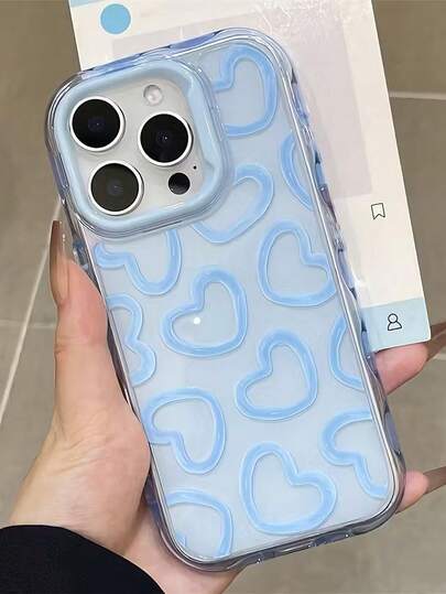 غطاء هاتف شخصي بخط رفيع وطبعة قلب بلون أزرق سماوي جمالي متوافق مع هواتف آيفون 16، 15، 14، 13، 12 برو ماكس، 11، غطاء هاتف كوري جميل مقاوم للصدمات، هدية للبنات، متوافق مع آيفون 17/17 برو/17 برو ماكس/17 إير