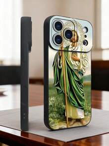 1 pieza Funda de teléfono con diseño de santo con bastón y hostia, estilo religioso tradicional ideal para celebraciones culturales, moda urbana creativa, protección elevada para lente con diseño de ojo, resistente a golpes, compatible con iPhone17 ProMax/16/15/14/13/12/11/Plus/Pro/ProMax, compatible con Galaxy A34/A35/A54/A55, Galaxy S20/S21/S22/S23/S24/S25 Ultra/Plus, compatible con Galaxy/Redmi/Honor/OPPO/ViVo - Negro - Ver 6