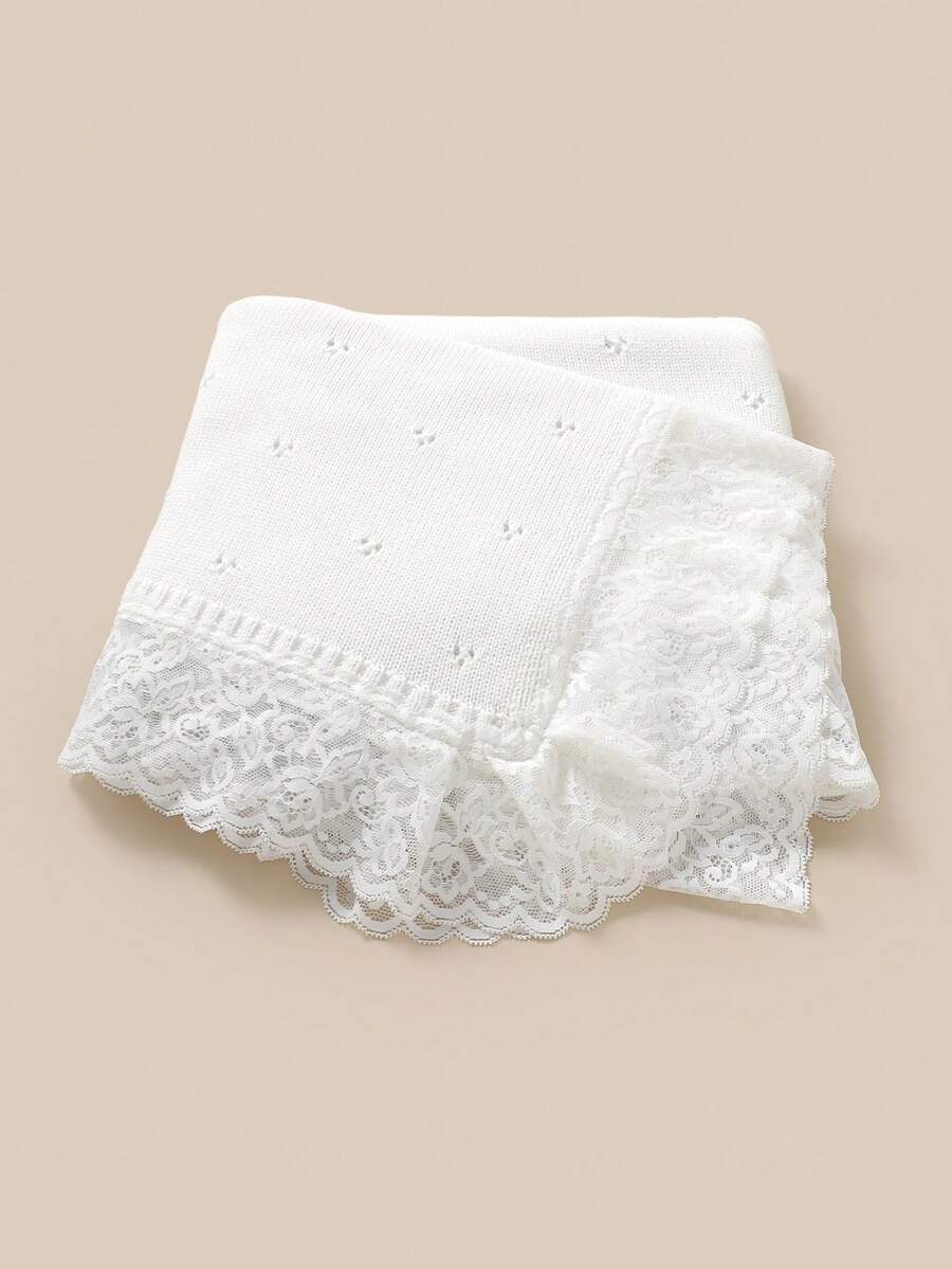 1 chiếc chăn đan len thời trang tối giản giản dị cho bé, chăn đắp ấm áp bằng vải ren chắp vá dễ thương cho trẻ em, đa năng cho mọi mùa - trắng - Xem 1