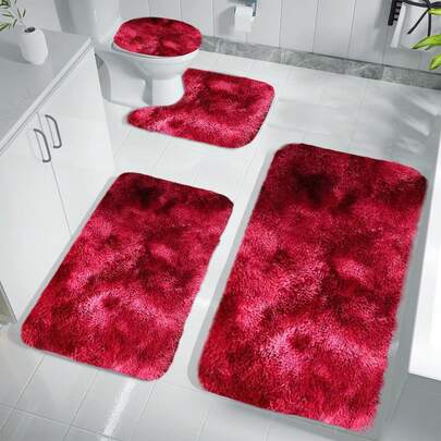 4 Piece Bathroom Floor Mat Carpet, Tie-Dyed Mixed Color Bathroom Mat Is Soft, Comfortable And Absorbent, Machine Washable, Suitable For Bathroom Shower Room Christmas Decorations