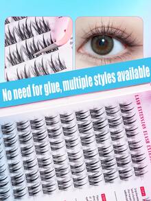 MEM 60/80/90pcs Cluster Curly Self-Adhesive False Eyelashes, Natural Appearance, Pre-Glued Lash Length 11-13mm, DIY Eyelashes Without Glue, Suitable For Daily Korean/Japanese Use, Can Be Used For Makeup, False Lashes, Individual Lashes, Suitable For Travel, Daily Wear (Suitable For Beginners), Wedding, Date, Party, Holiday, Especially Suitable As Christmas/Halloween/Gift False Eyelash Set - 黑色 - 查看 2