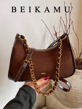 Bolso de hombro versátil de estilo vintage para otoño/invierno de BEIKAMU, con cierre de cremallera, bolso de media luna pequeño con correa ajustable, adecuado para la universidad, ir al trabajo, compras, uso diario casual