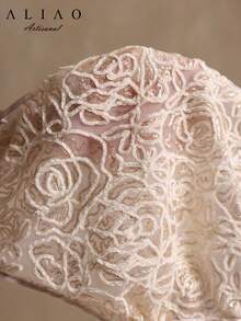 花卉钩编网纱刺绣亮片优雅性感3D透视吊带背心，女士性感上衣，夏季服装 - 杏色 - 查看 8