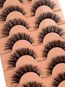 7 pares de pestañas de ojo de gato esponjosas y desordenadas, de banda negra, largas y naturales, con extremos alados que alargan los ojos, pestañas postizas de visón natural con efecto de maquillaje natural, fáciles de usar y adecuadas para principiantes - Negro - Ver 5