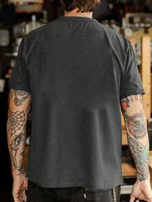 Men's Casual Electrocardiogram Printed Round Neck Short Sleeve T-Shirt, Summer - Dark Grey - View 2