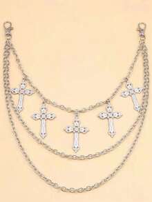 1pc Exaggerated Punk Style Fashionable Cross Pendant Chain Belt Decor, Suitable For Men's Daily Wear, Small Gift - 銀色 - 查看 3
