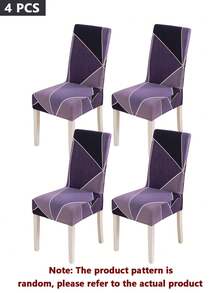 2/4/6pcs Printed Stretch Chair Covers, Living Room Dining Table Chair Protector, Home Decor Seat Covers - Purple - View 11