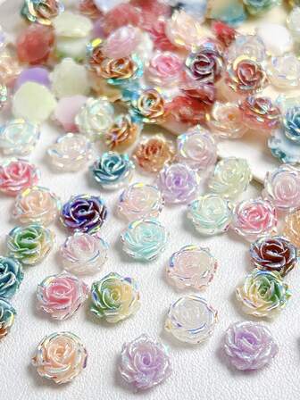 30Pcs Random Mixed ABS Aurora Rose Soft Flower Nail Charms Y2K Colorful Rose Camellia Nail Gems Nail Supplies Nails DIY