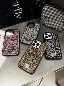 1 szt. luksusowe etui na telefon z nadrukiem w panterkę ze strasami, odporne na wstrząsy i miękkie w dotyku, kompatybilne z 'em 17 Pro Max - Złoto - Zobacz 7