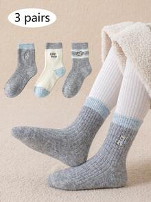 3 Paar Kinder Woll-Mischung Socken bis zur Mitte des Knöchels, süßes Cartoon-Design, dick und warm, bequem und vielseitig, geeignet für den täglichen Gebrauch, Sport, Schule, Herbst/Winter