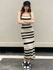 Striped Cami Dress - Apricot - View 2