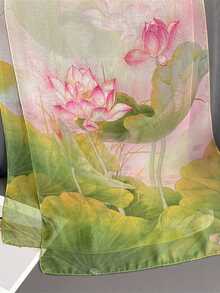 1条波西米亚风印花女士雪纺围巾，休闲透气多功能头巾，长款披肩，防晒