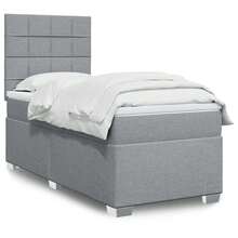 vidaXL Boxspringbett Mit Matratze Hellgrau 100x200 Cm Stoff - Grau - Übersicht 1