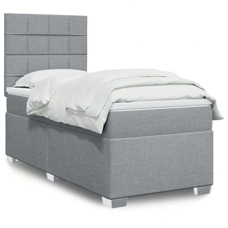 vidaXL Boxspringbett Mit Matratze Hellgrau 100x200 Cm Stoff - Grau - Übersicht 1