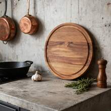 1/2pcs Natural Acacia Wood Round Chopping Board - Elegant Tabletop Decor For Kitchen, Dining Room, Party, Holiday, Cutting Board, Kitchen Tool - Ideal Christmas, Thanksgiving, Valentine's Day, Halloween Gift - Autumn Home Decor, Party Table Accessory, Stylish Kitchen Gadget, Must-Have For Cooking Enthusiasts - Orange - View 8