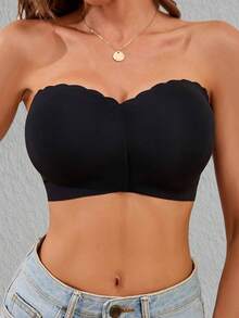 Women's Black Front Closure Sexy Lift Wireless Strapless Bra, Bandeau Style Lingerie - Black - View 8