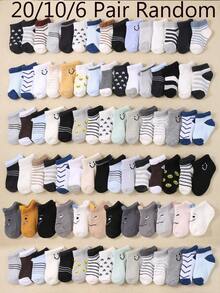 20/10/6 双装婴儿及幼儿袜子，休闲运动袜，男女童均适用，图案包括星星、条纹、人脸、蝴蝶结设计，柔软舒适，适合 0-3 岁儿童。 - 彩色 - 查看 6