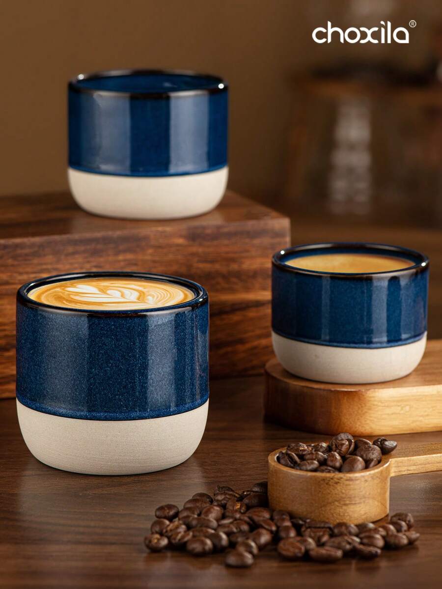 choxila 1 pieza Taza de café de cerámica gruesa estilo japonés, taza de espresso italiana, taza de té, taza de café árabe, taza, taza de leche, 100ml/180ml/230ml, para usar en el té de la tarde, reuniones familiares, suministros para fiestas, cafeterías, hoteles, campamentos - Azul - Ver 1