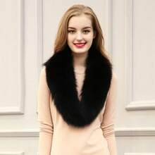 Women Faux Fur Collar Furry Neck Warmer Detachable Collar Warm Scarf For Winter Fall - 黑色 - 查看 5