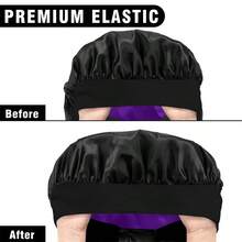 Double-Layer Long Satin Sleep Cap, Satin Lining, Suitable For Long Hair, Braids, Dreadlocks, Curly Hair, Reversible, With Drawstring, Adjustable Tightness, Hair Care - Multicolor - View 9