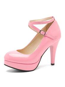 MAIERNISI JESSI Women's Platform High Heels Closed Toe Pumps Strappy Cross Ankle Strap Shoes - Hồng - Xem 15