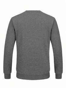 Sweatshirt Pullover Pria Bergambar Wajah Tersenyum dengan Lapisan Termal, Hangat untuk Musim Gugur/Dingin - Dark Grey - View 2
