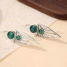 一对复古简约镂空太阳图案吊坠耳环，手工制作，适合女性佩戴，是送给她的理想礼物。 - 銀色 - 查看 3