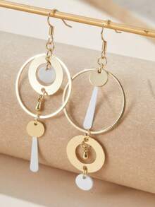 1 paire de boucles d'oreilles vintage bohème en métal bronze rond style steampunk, avec pendentif asymétrique noir blanc en tige, longues boucles d'oreilles pendantes pour femmes - boucle d'oreille - Voir 11