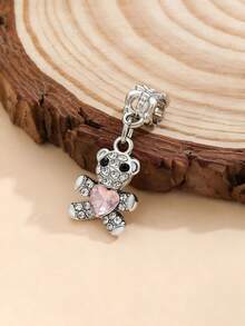 1pc Pink Bear Diy Bowknot, Crystal & Heart Shaped Pendant, Great For Bracelet Design And Handcraft Making Valentines - Bear - View 9