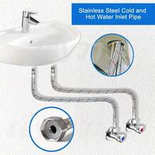 Un juego de 2 piezas de tubería de suministro de agua trenzada de acero inoxidable 304, manguera de entrada de agua G1/2, utilizada como tubería de cabezal único caliente y frío para fregaderos de cocina y baño, con conectores flexibles a prueba de explosiones.