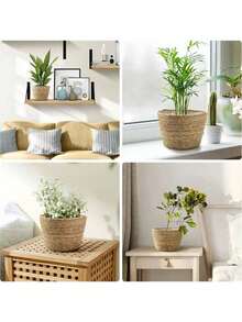 1件/3件套藤编花盆套，带防水内衬，室内种植篮，多肉植物盆架，装饰 - 蒲草款 - 查看 8