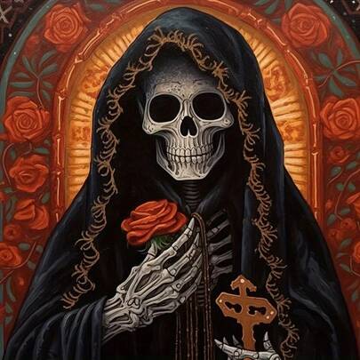 5D钻石画套装 - 死神女神，成人及初学者DIY手工套装，圆形钻石画布，放松艺术项目，墙面装饰，11.8x11.8英寸，完美节日礼物，不含画框