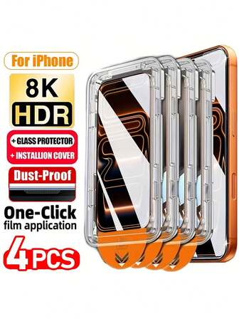 4 Packs Oleophobic Coating Dust Free Easy Installation Screen Protector Compatible With IPhone 17 Pro Max/17 Air/16/16e/15/14/13/12/11/16 Pro/15 Pro Max/Plus/XS Max/X/XR Glass,Full Cover Tempered Glass,HD Clear,Anti-Scratch,Bubble Free Screen Protection Essentials, Applicable To Daily Shield, Office, Home Daily Shield Office Home Phone Screen Protector Phone Accessories Waterproof Shockproof Anti-Fall Scratch Resistant