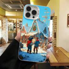 Cubierta de telefono con diseño navideño azul con escena invernal y personas en mercado navideño para uso diario en cafeterias - Negro - Ver 3