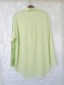 Women's Long-Sleeved Linen Shirt - 青檸色 - 查看 2