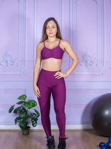 Women's Fitness Gym Set: Backless Top + Leggings - 紫色 - 查看 2