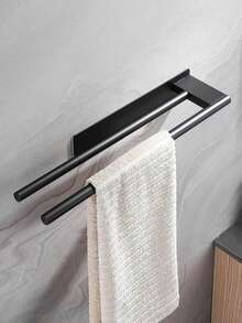 1 suport pentru prosoape din oțel inoxidabil fără găurire, design cu bară dublă, suport pentru prosoape de bucătărie/baie, bară autoadezivă pentru prosoape de oaspeți, suport/bară pentru prosoape montat pe perete, economisește spațiu, accesoriu modern pentru baie