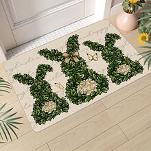 Tapete de entrada macio e grosso com estampa de coelhinho da Páscoa (1 peça), em flanela, antiderrapante, lavável e de secagem rápida. Ideal para sala de estar, lavanderia e banheiro. Resistente a manchas e com 1,2 cm de espessura e 600 g de fibra de poliéster. - Multicolorido - Ver 2