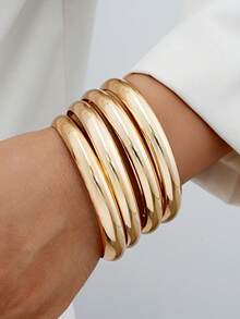 Bộ 8 vòng tay kim loại Chunky Wheels, Bộ vòng tay nữ, Trang sức vòng tay xếp chồng cho nữ, Bộ vòng tay Chunky Wheels - Vàng - Xem 2