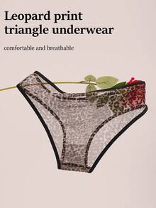 1pc Women Leopard Print Casual - Comfortable Minimalist Casual - Sports Casual Mesh Bikini Panties, Daily Wear - Black - View 5