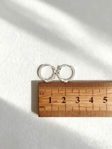 Artepollo 1pc 925 Sterling Silver Low Allergy Heart-Shaped Small Hoop Earrings With Pink Cubic Zirconia, Exquisite And Elegant Gift For Girls, Friends - Silver - View 3