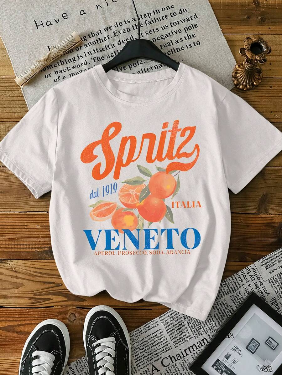 Graphic Print T-Shirt, Short Sleeve Crew Neck Casual Top For Summer & Spring, Women's Clothing - White - View 1