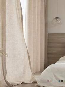 1件复古米色加厚亚麻薄纱窗帘，轻盈半遮光窗帘，带孔眼，日式亚麻风格，适用于客厅和卧室，隔音防紫外线，家居装饰遮光窗帘（190克面料重量） - 彩色 - 查看 5